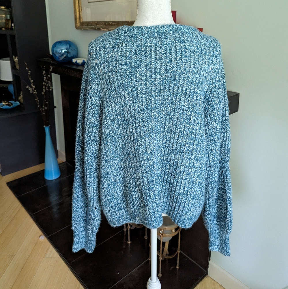 NEW LOFT Ann Taylor Women's XL Open Knit Detail Sweater Blue Marled Long Sleeve - Picture 5 of 11